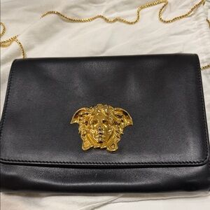 Versace Black Leather Crossbody with Gold Medusa Accent